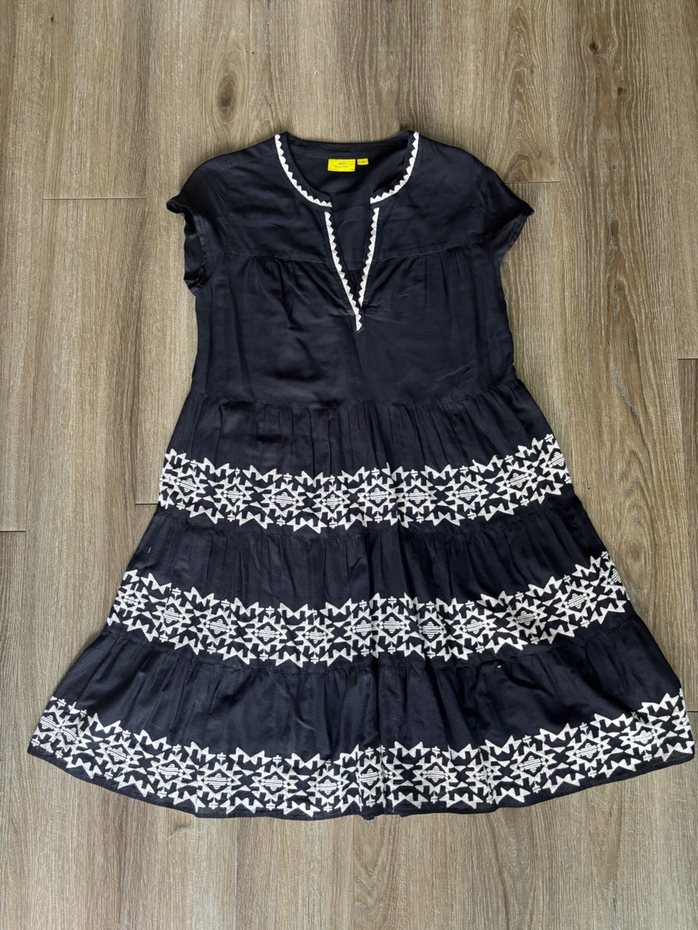 Roller Rabbit Light Weight Black Mini Dress with White Embroidered Bands